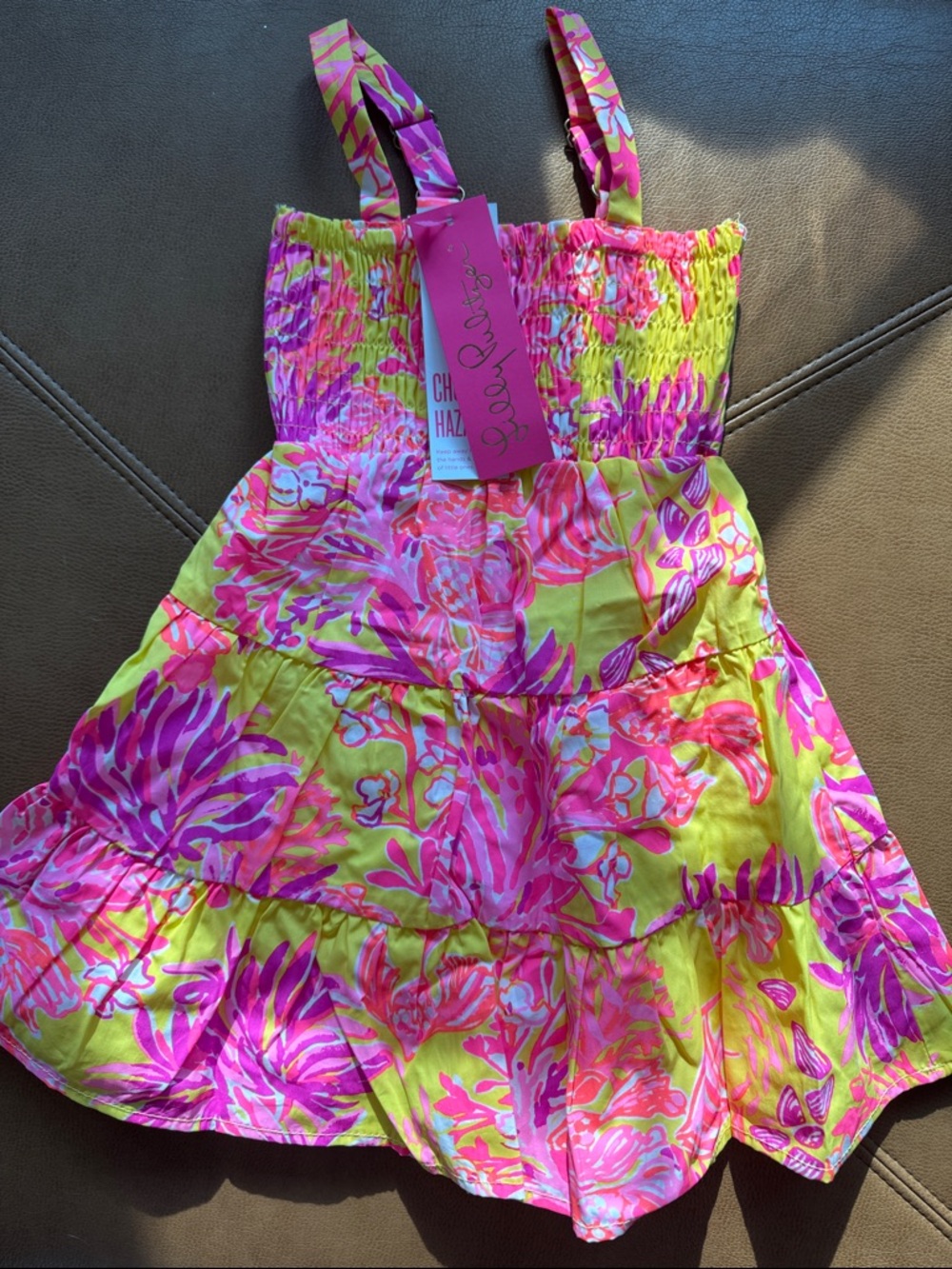Lilly Pulitzer Neon Pink and Yellow Floral adjustable summer dress NWT sz XS